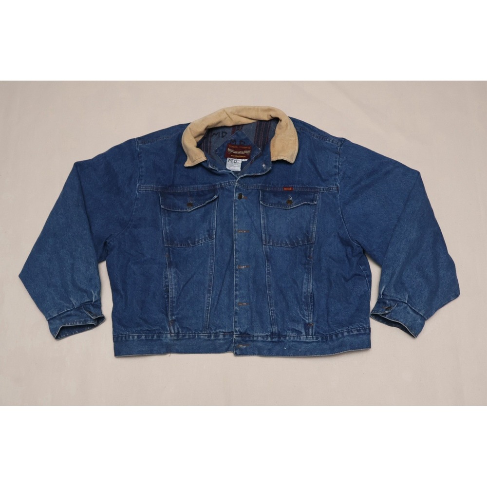 Vintage Rustler Denim Trucker Jacket Mens 2X Blanket Lined Corduroy Collar 83503